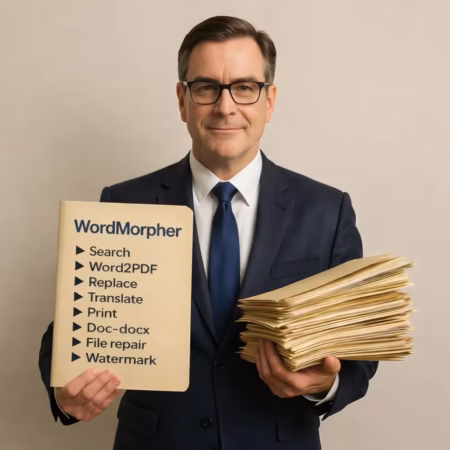 Confident professional with WordMorpher folder